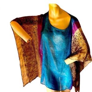 Chico’s kimono top one size shimmery lightweight blue purple sequin Plus Size